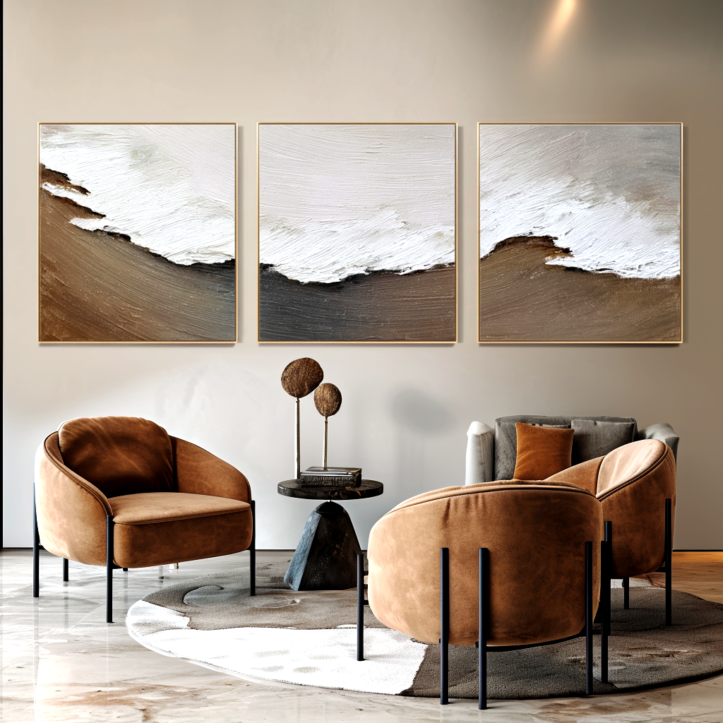 Silent Ridge-Neutral Abstract Triptych Painting
