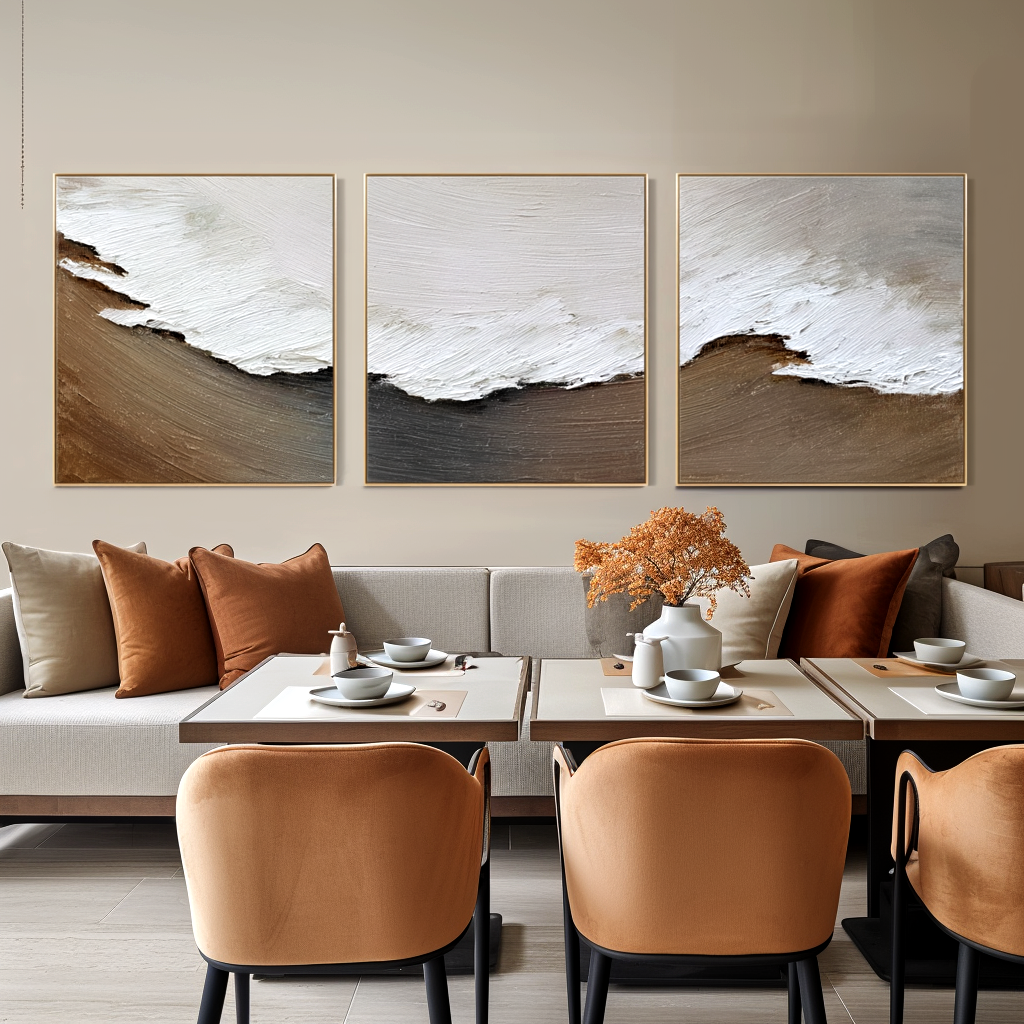 Silent Ridge-Neutral Abstract Triptych Painting