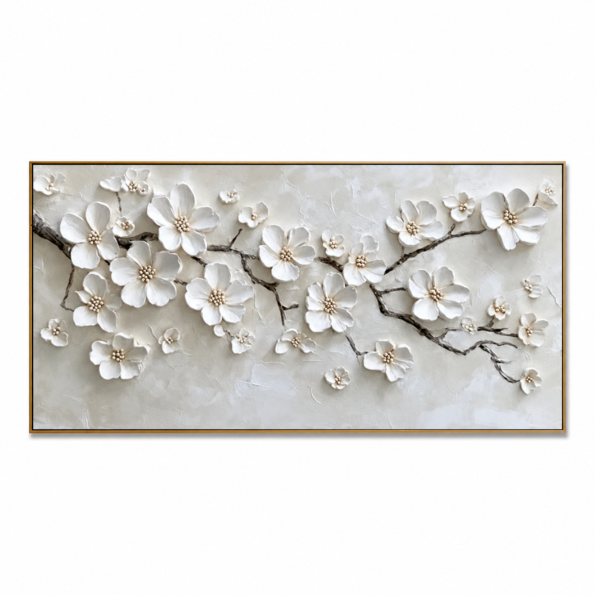 Ivory Blossom-White Floral Branch Painting