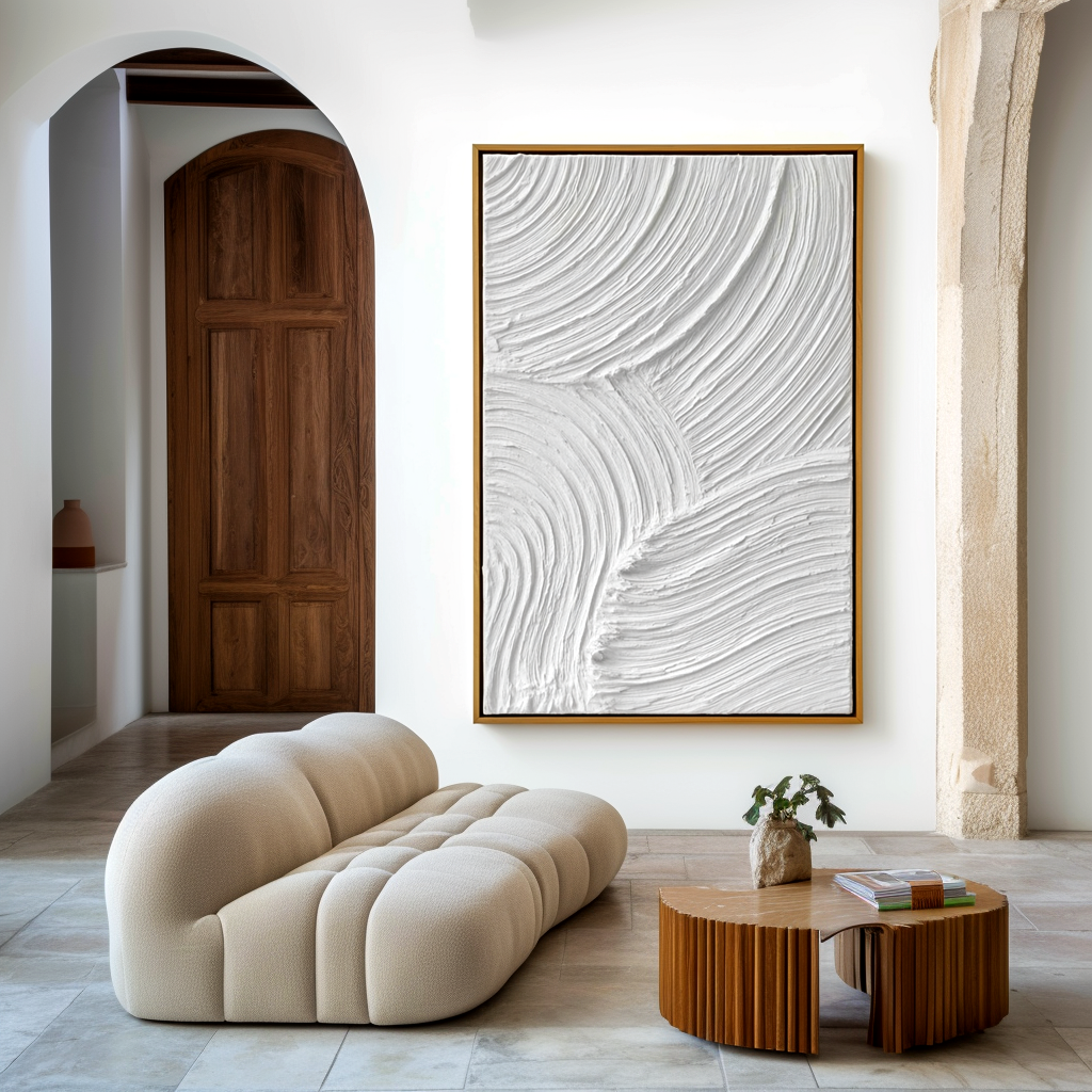 Quiet Current-White Textured Abstract Painting