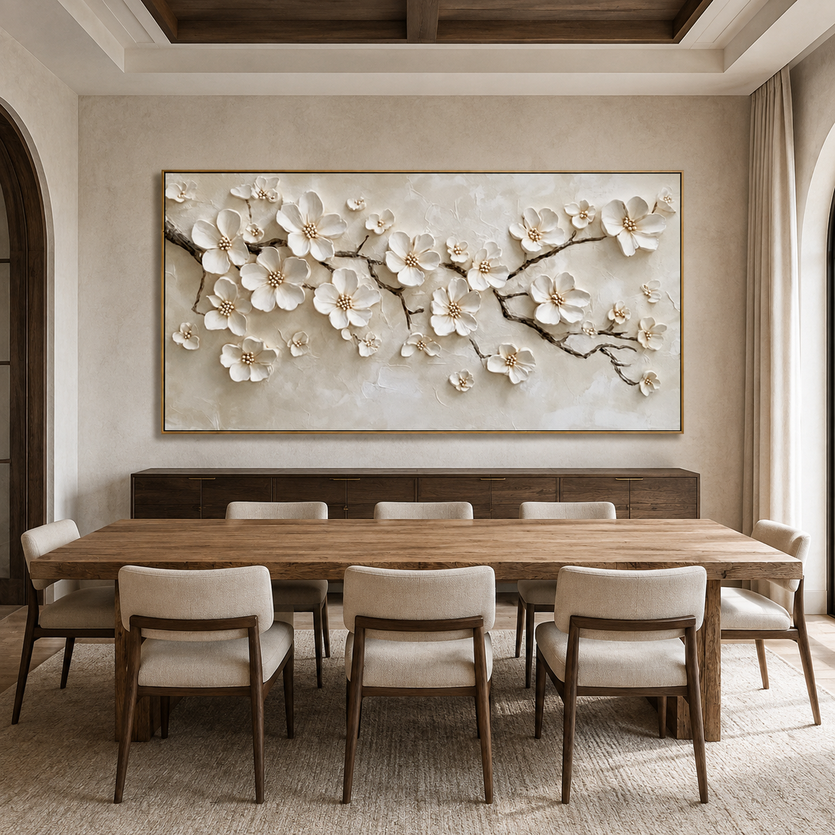 Ivory Blossom-White Floral Branch Painting