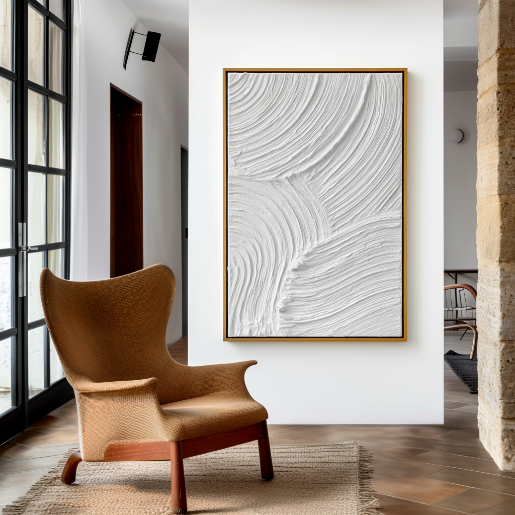 Quiet Current-White Textured Abstract Painting