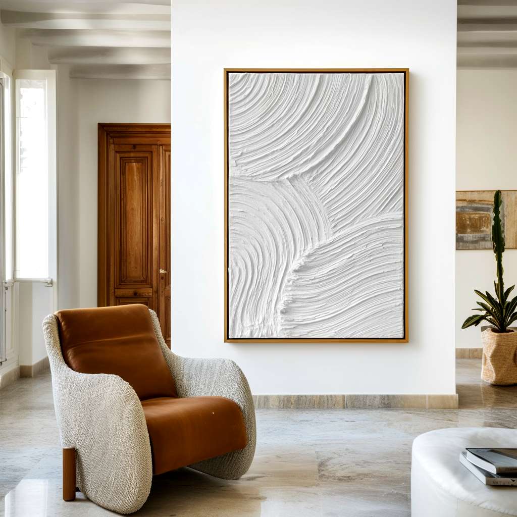 Quiet Current-White Textured Abstract Painting