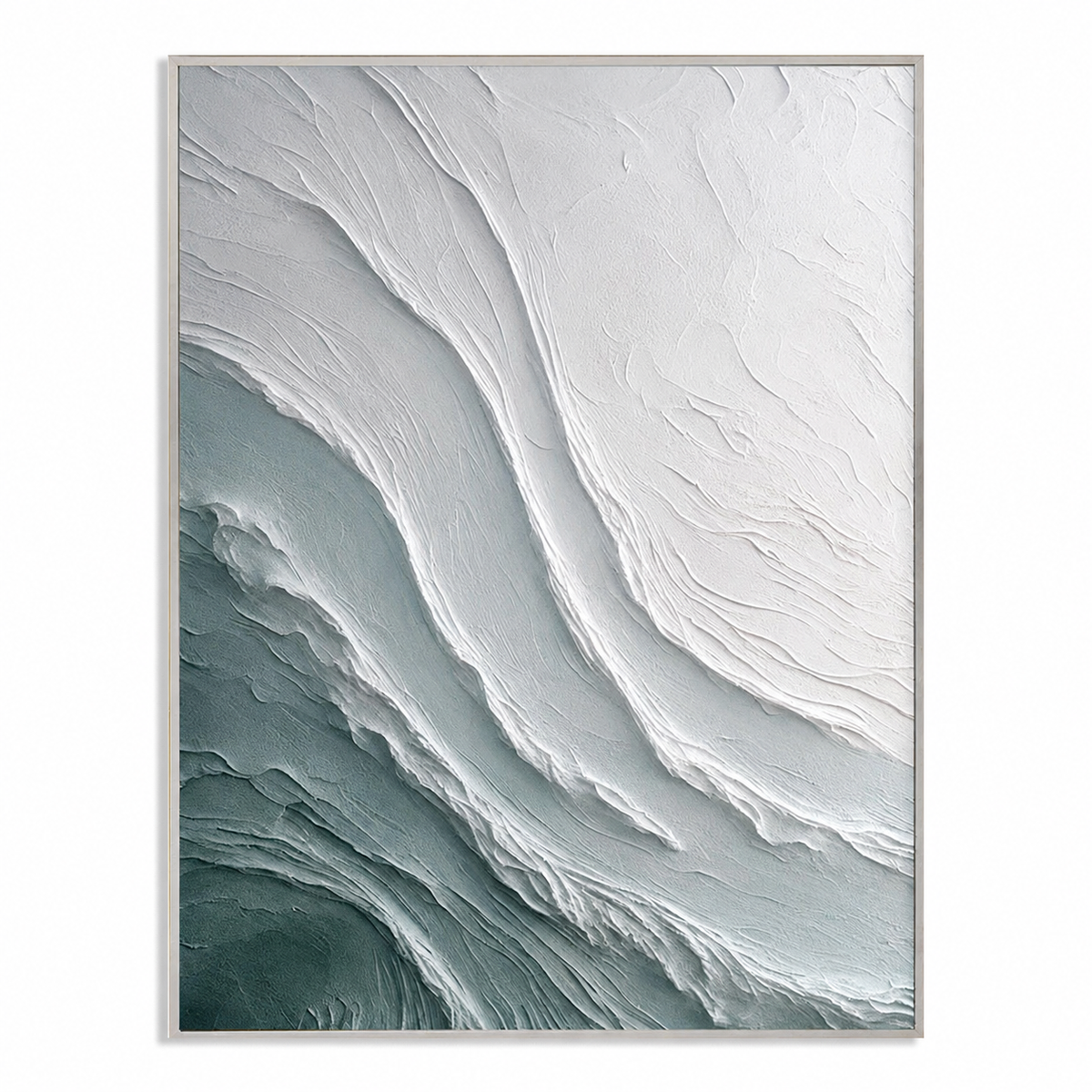 Tidal Veil-Teal White Textured Abstract Painting