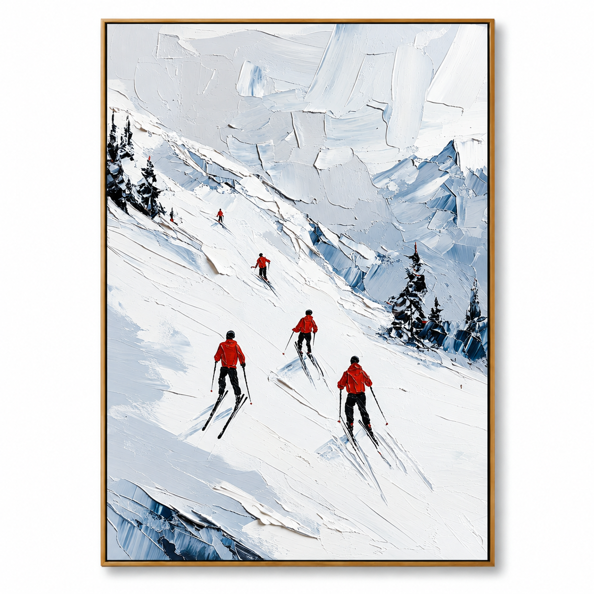 Alpine Ski Mountain-Snowy Slope Adventure Texture Oil Painting