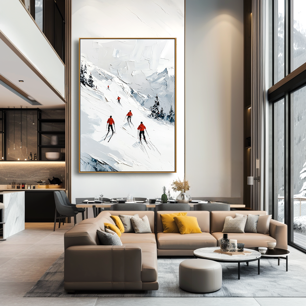 Alpine Ski Mountain-Snowy Slope Adventure Texture Oil Painting