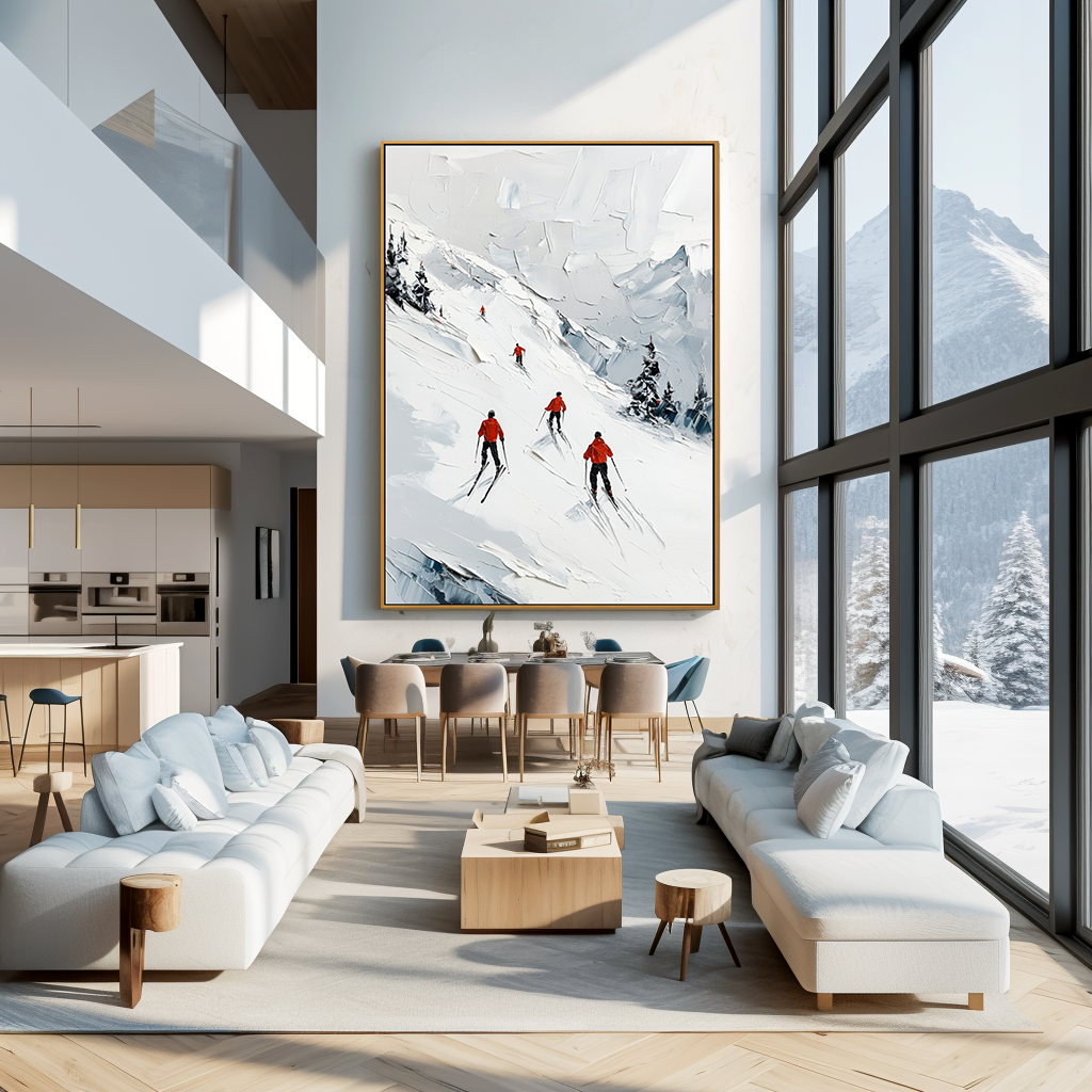 Alpine Ski Mountain-Snowy Slope Adventure Texture Oil Painting