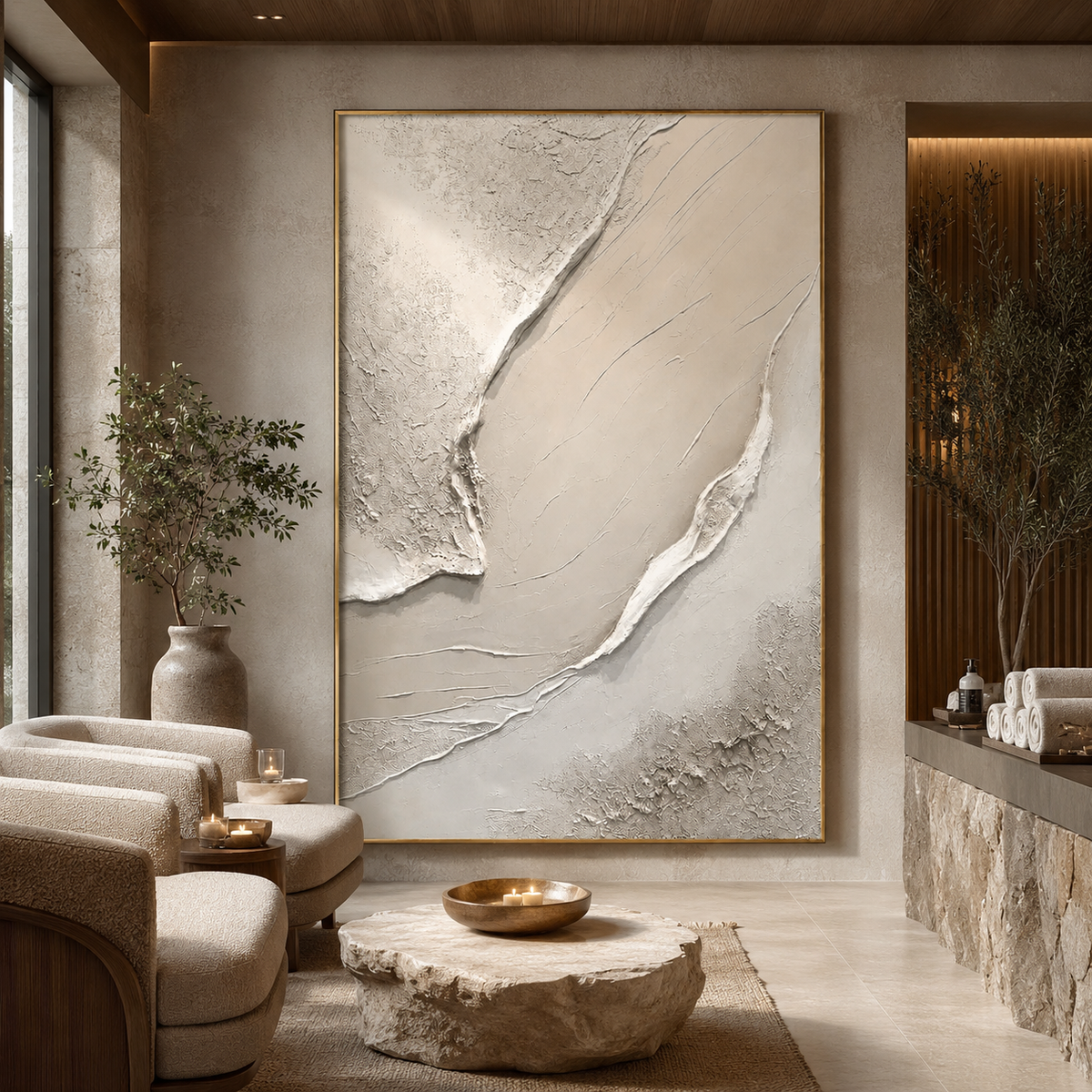 Ivory Rift-Cream Textured Abstract Painting