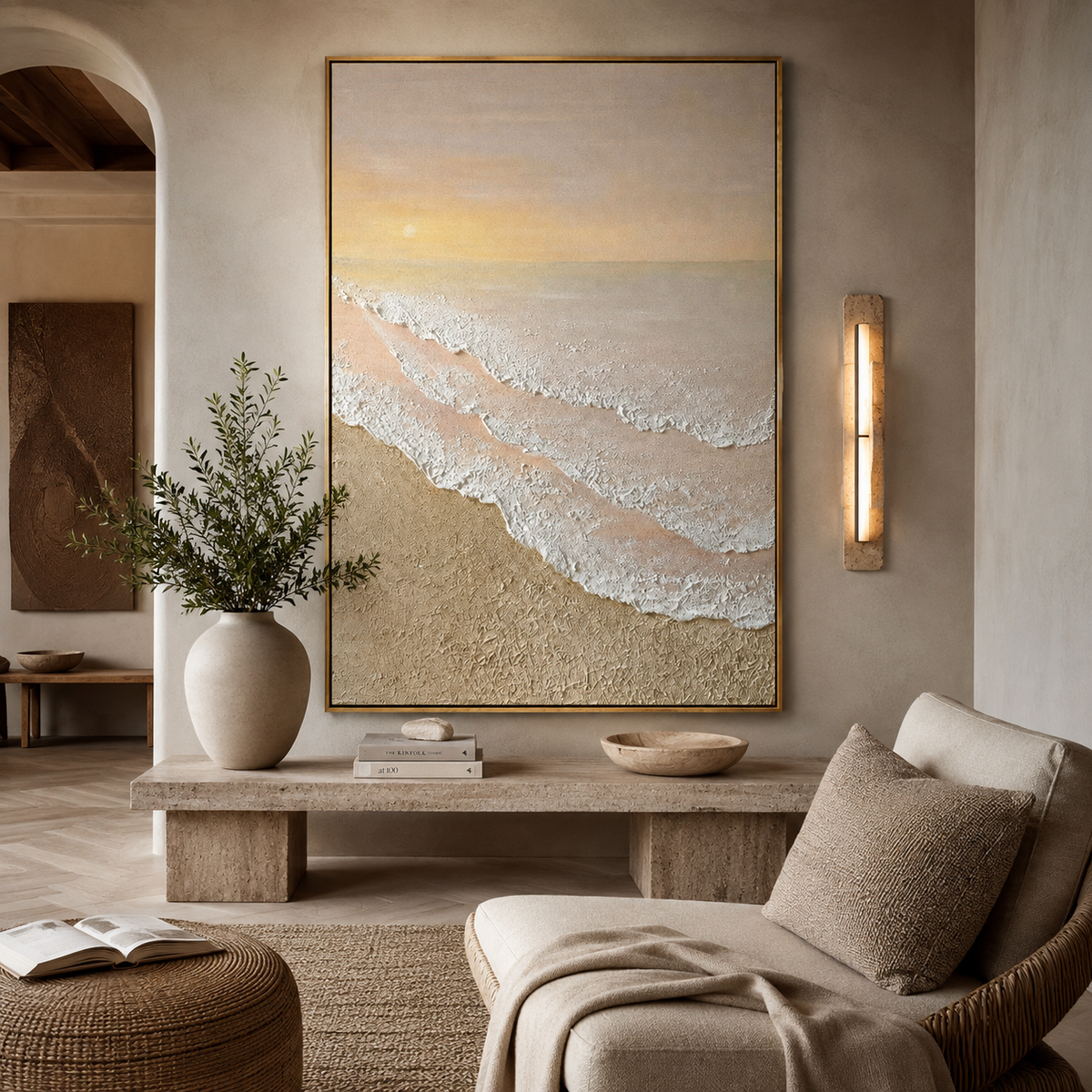 Blush Tide-Pastel Coastal Sunset Painting