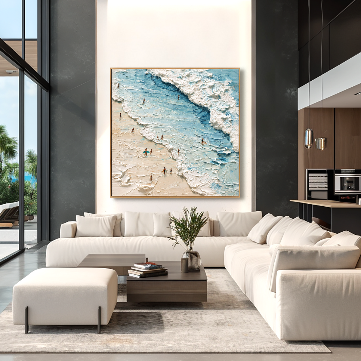 Ocean Breeze-Aerial Coastal Wave Texture Oil Painting