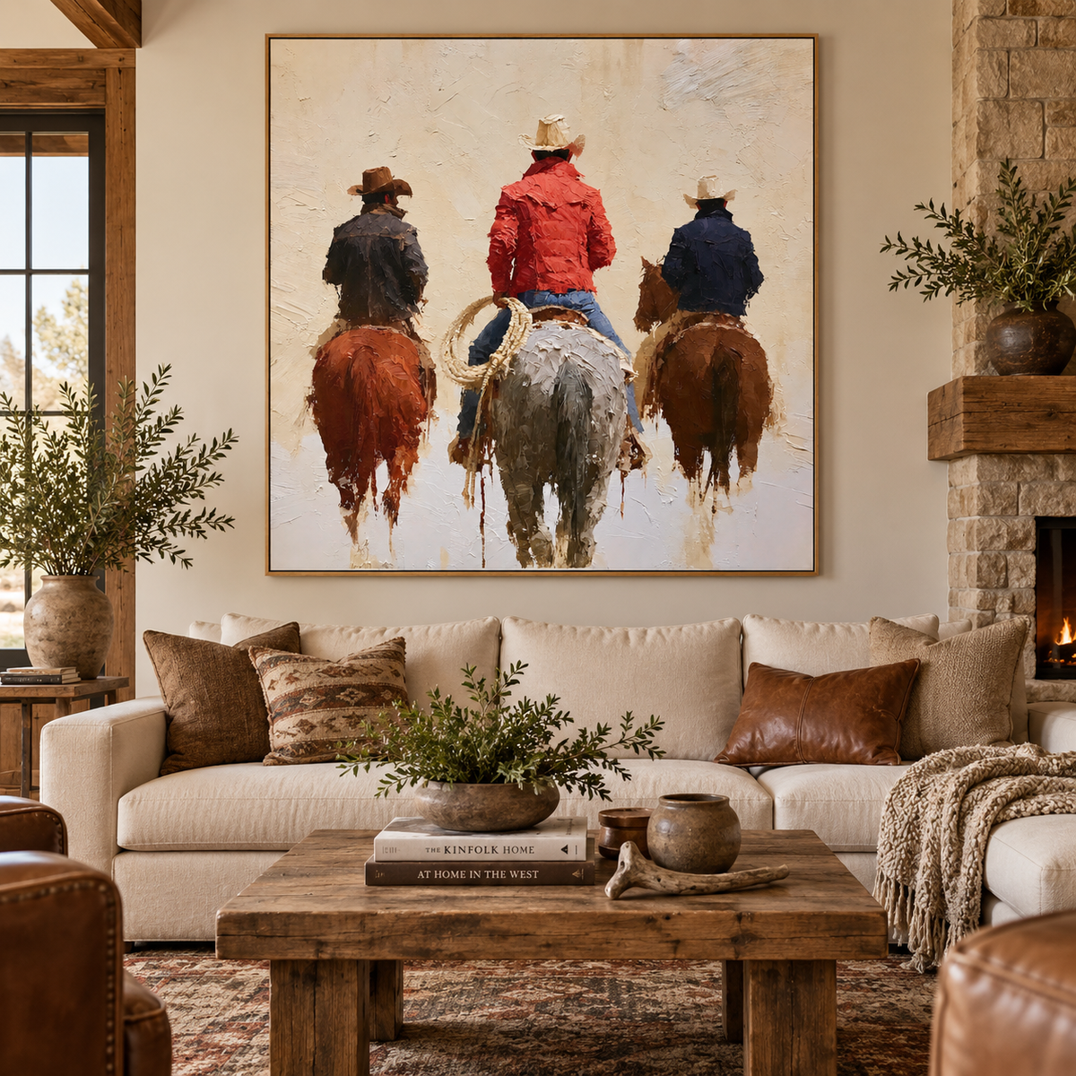 Red Trail-Three Cowboy Horse Painting