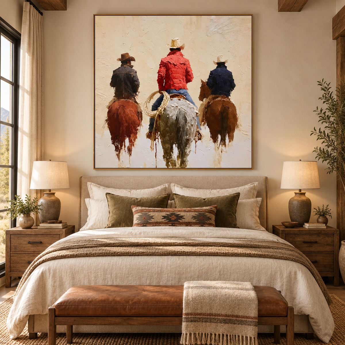 Red Trail-Three Cowboy Horse Painting
