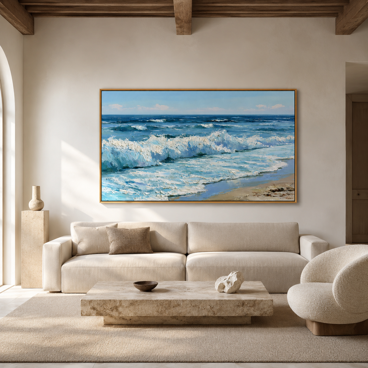 Morning Breakers-Blue Ocean Wave Painting