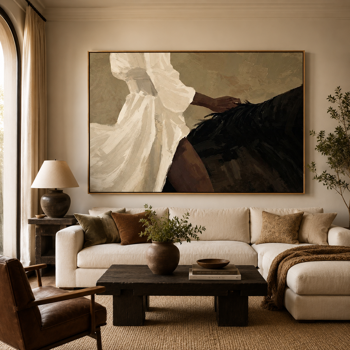 Ivory Rider-Minimalist Horseback Woman Painting