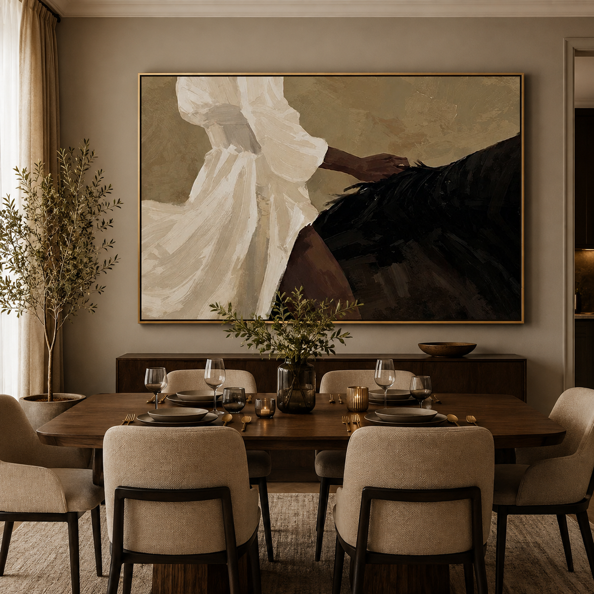 Ivory Rider-Minimalist Horseback Woman Painting