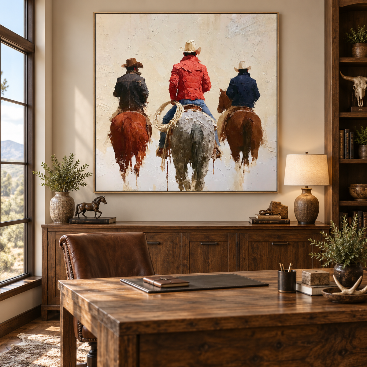 Red Trail-Three Cowboy Horse Painting
