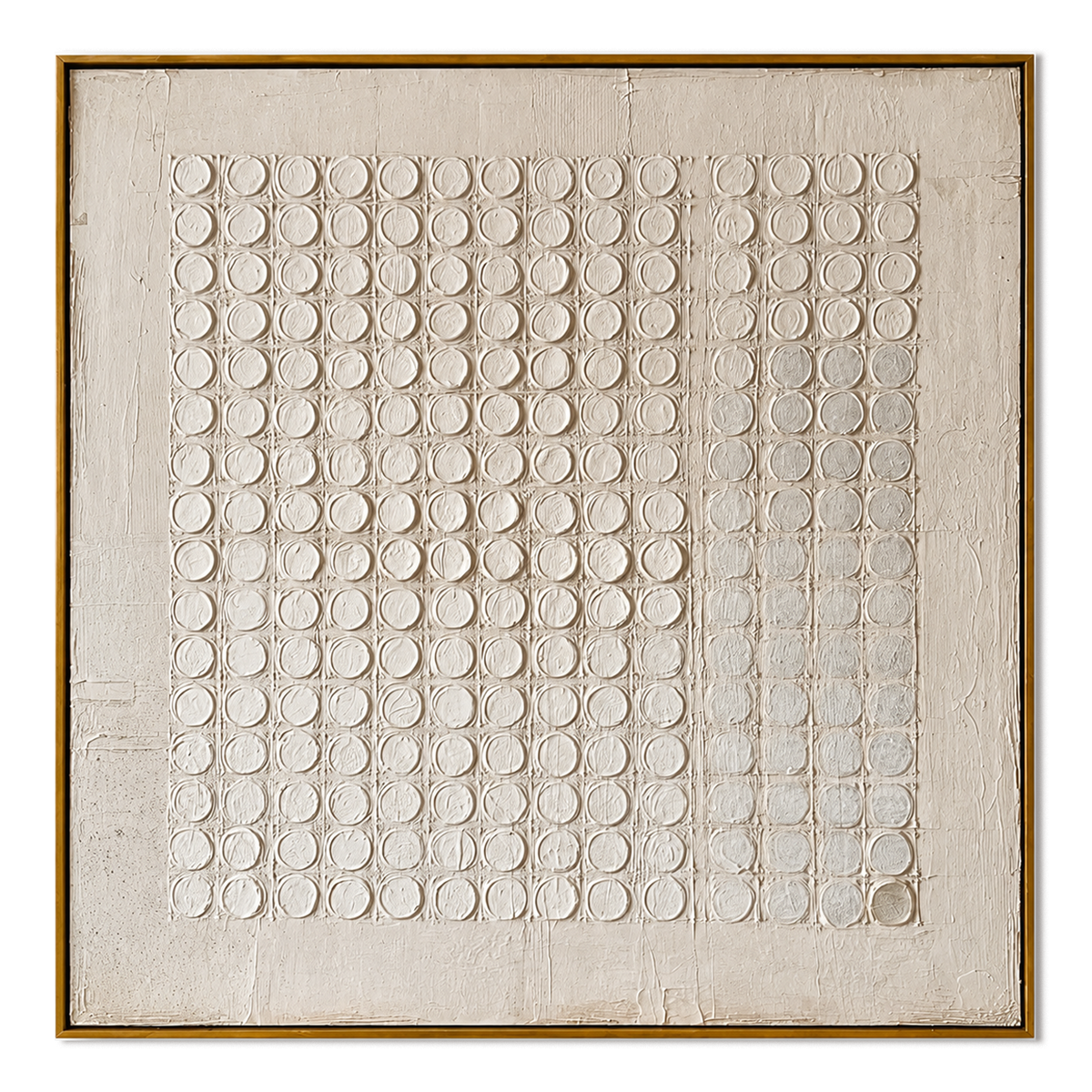 Ivory Grid-Circular Textured Abstract Painting