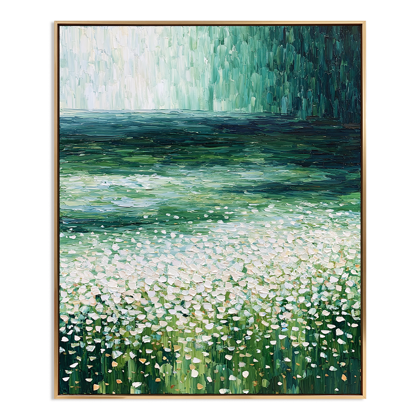 Verdant Drift-Green Meadow Lake Painting