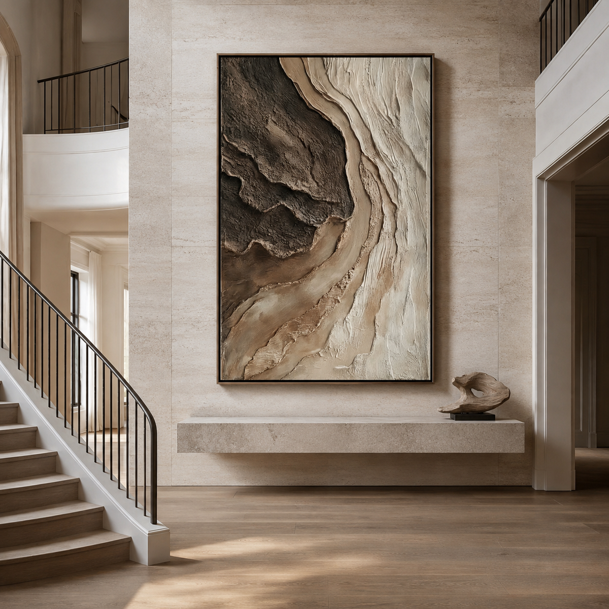 Earth Current-Brown White Textured Abstract Painting