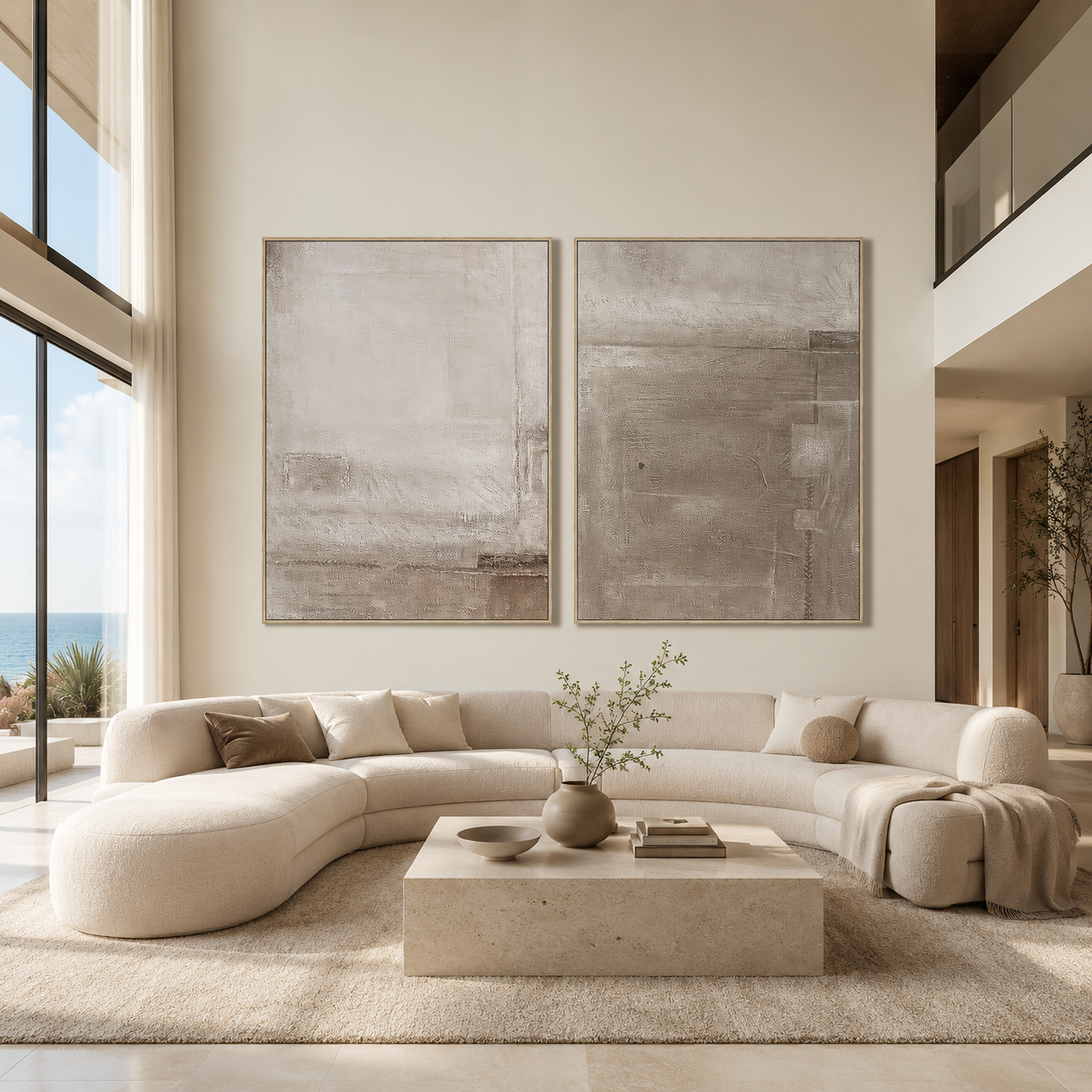 Quiet Structure-Taupe Textured Abstract Diptych