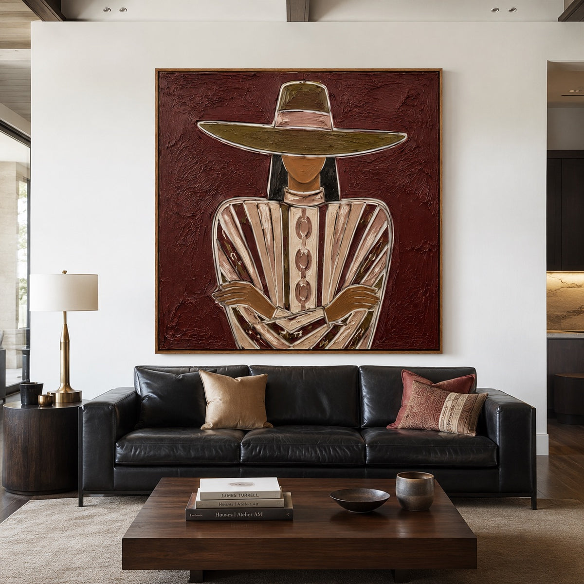 Burgundy Muse-Western Woman Oil Painting