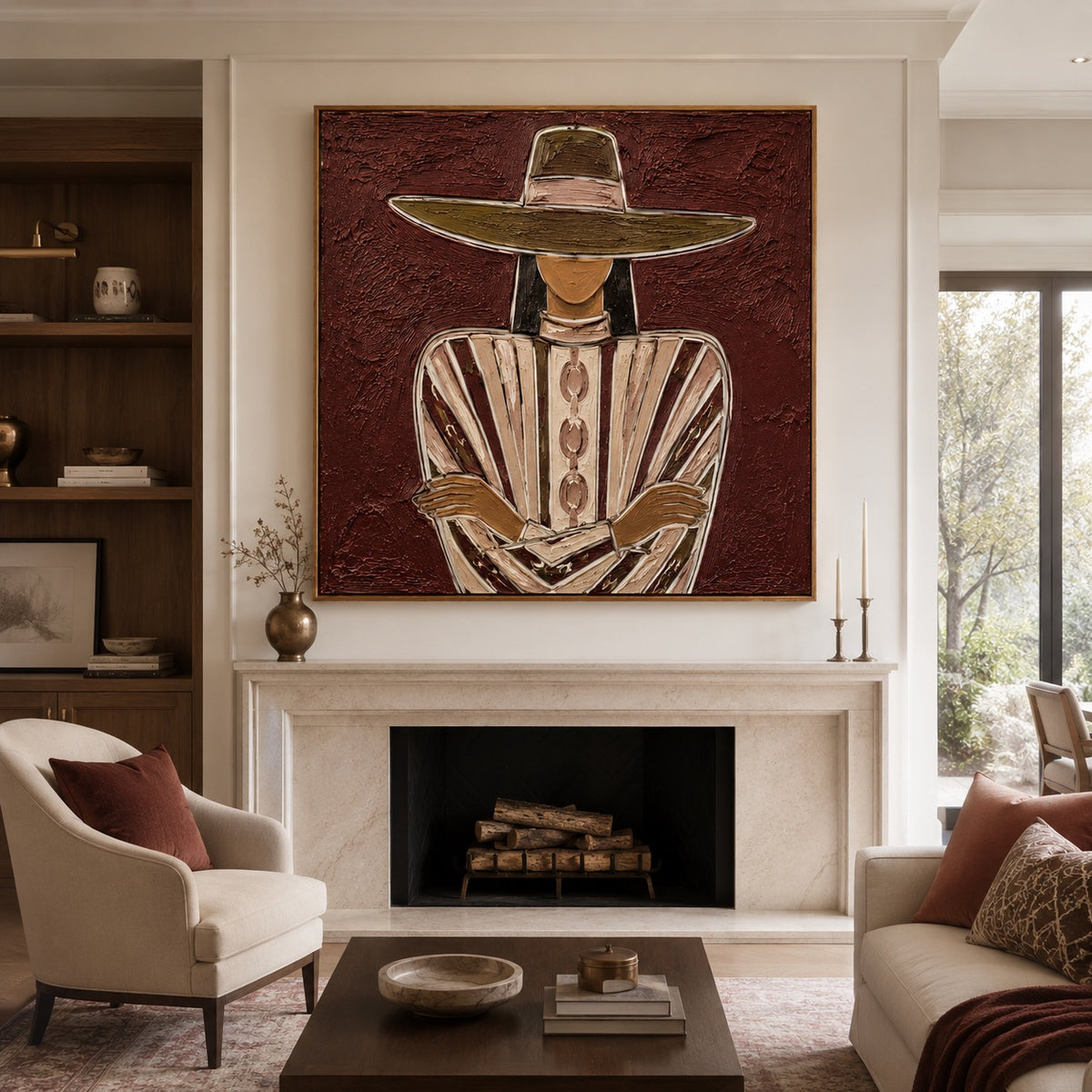 Burgundy Muse-Western Woman Oil Painting