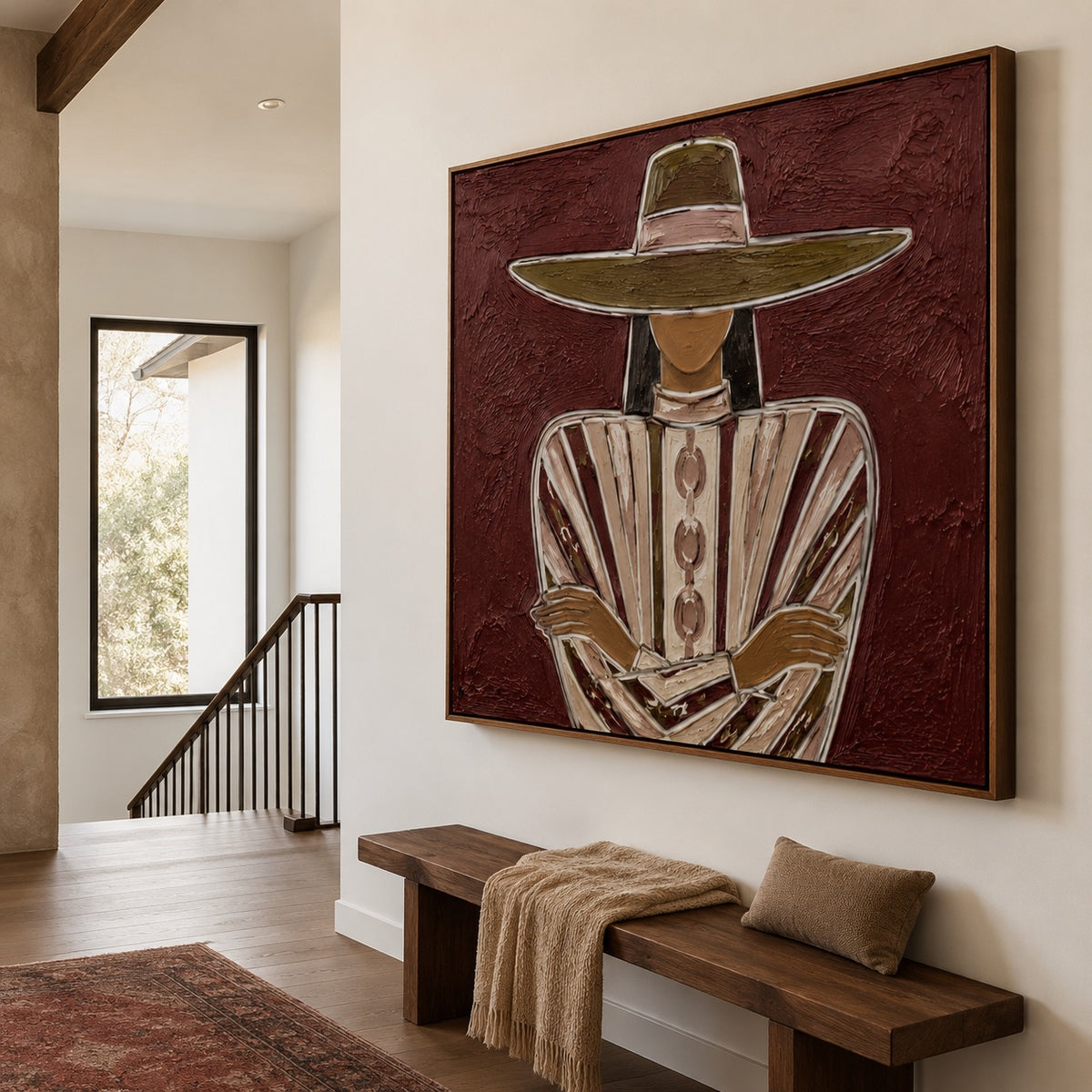 Burgundy Muse-Western Woman Oil Painting