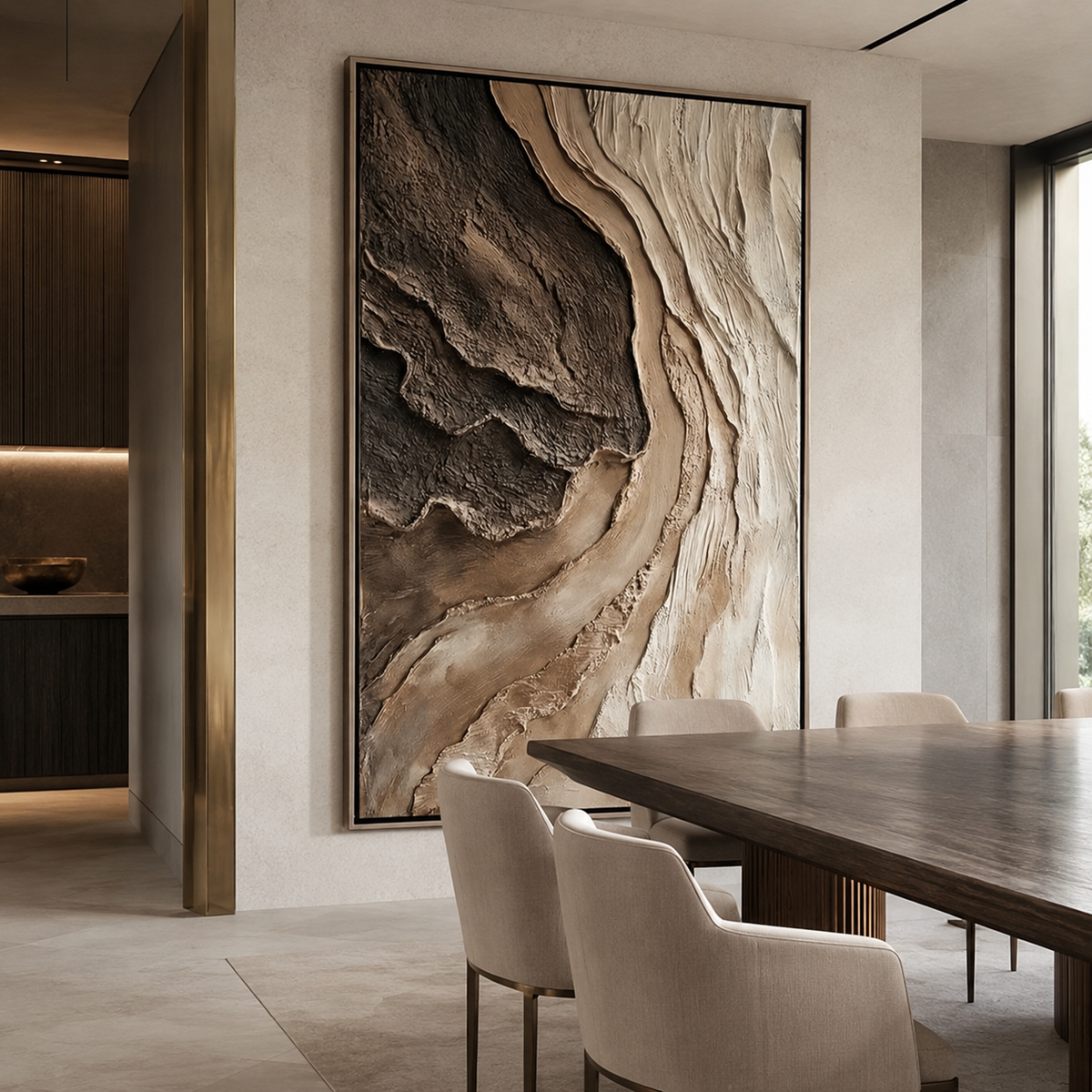 Earth Current-Brown White Textured Abstract Painting