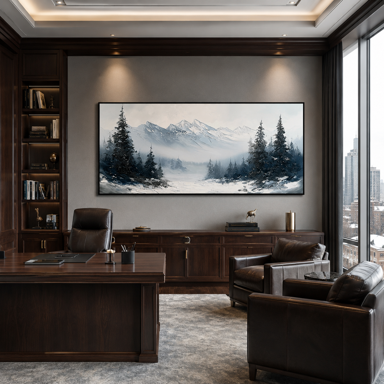 Winter Silence-Snowy Mountain Landscape Painting