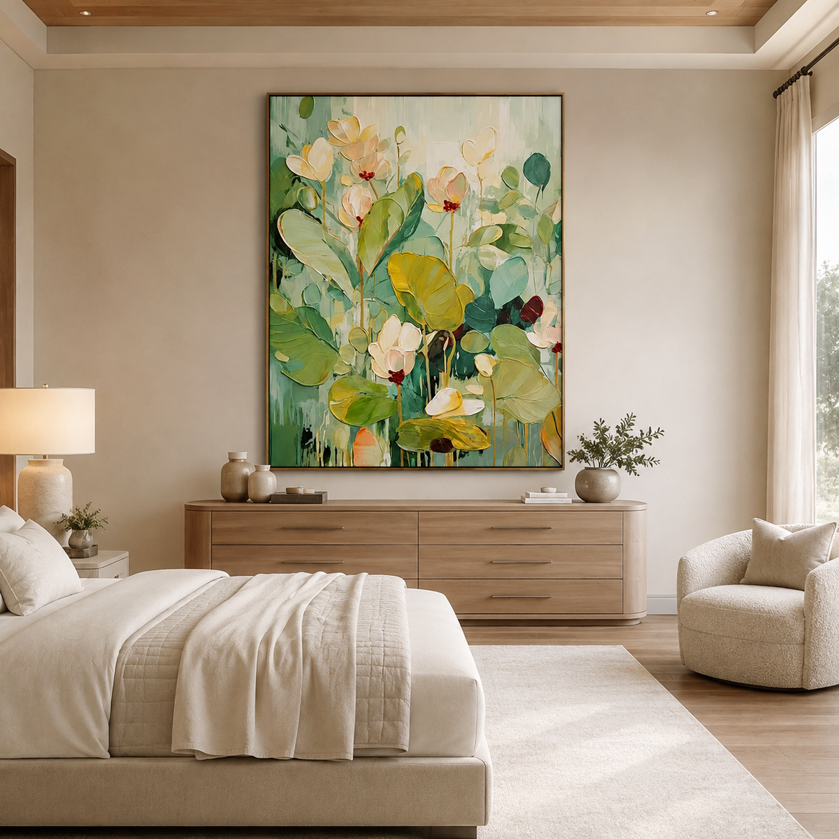 Lotus Meadow-Sage Green Botanical Painting
