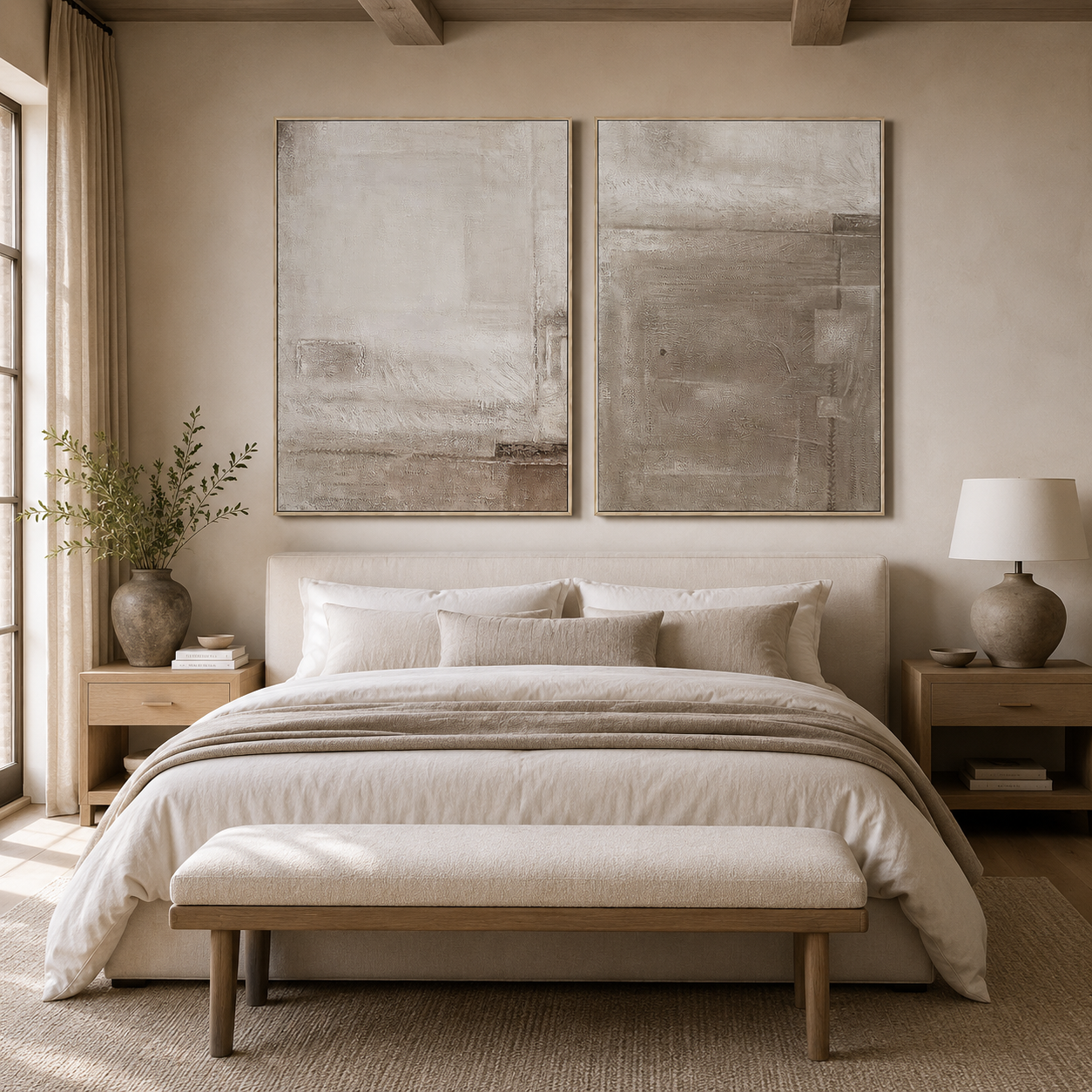 Quiet Structure-Taupe Textured Abstract Diptych