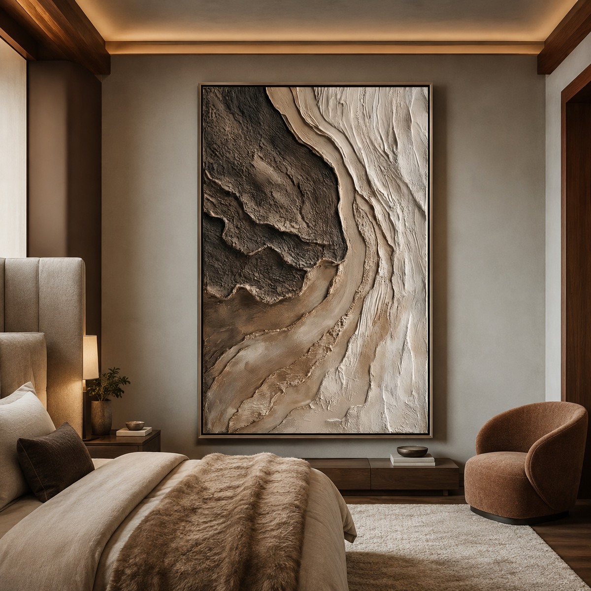 Earth Current-Brown White Textured Abstract Painting