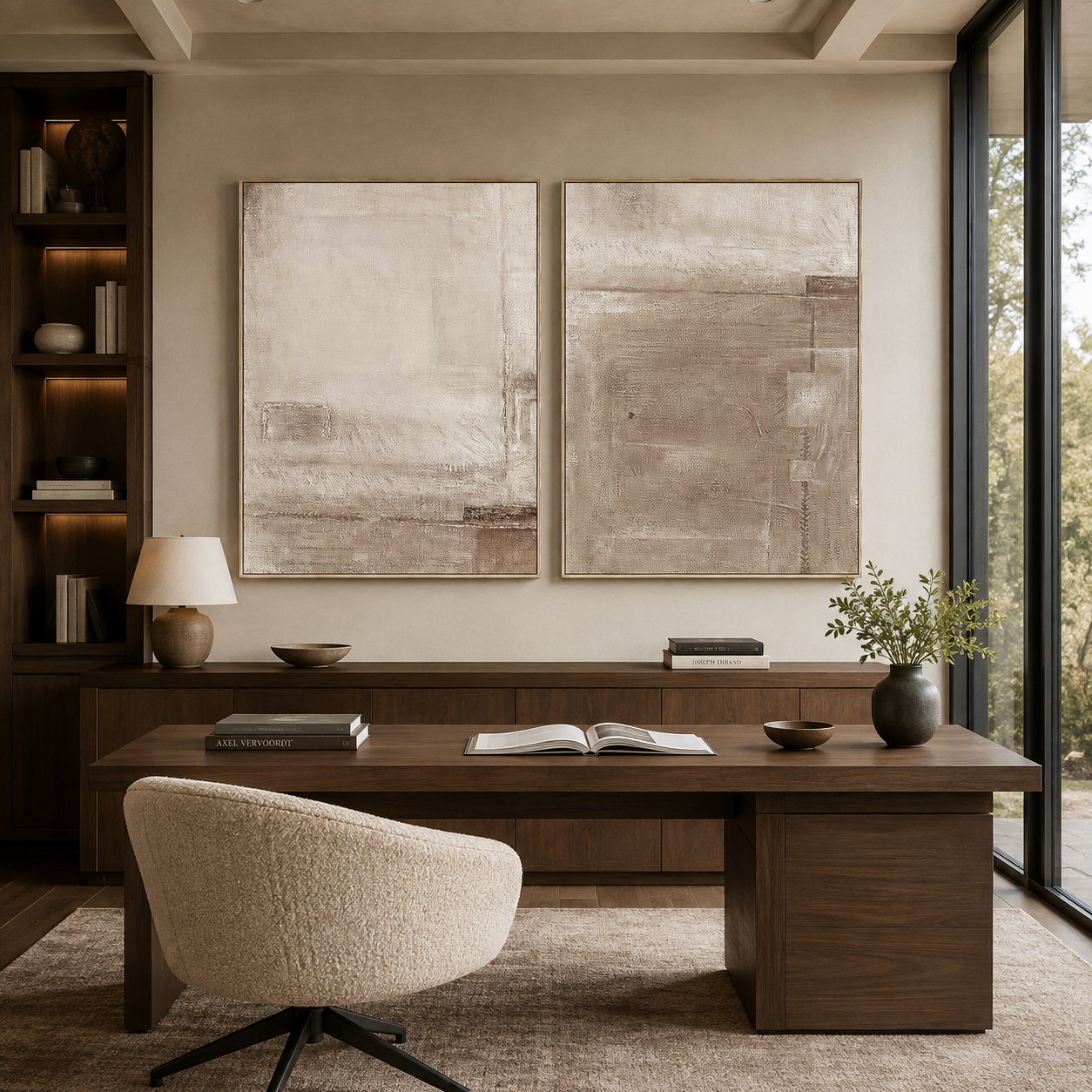 Quiet Structure-Taupe Textured Abstract Diptych