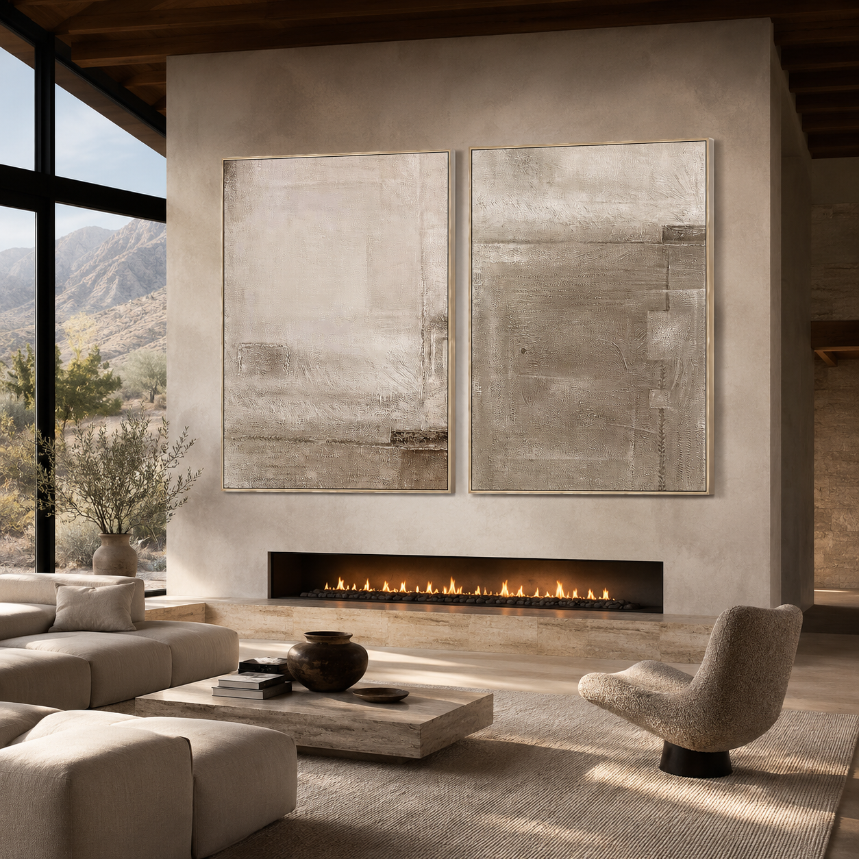 Quiet Structure-Taupe Textured Abstract Diptych