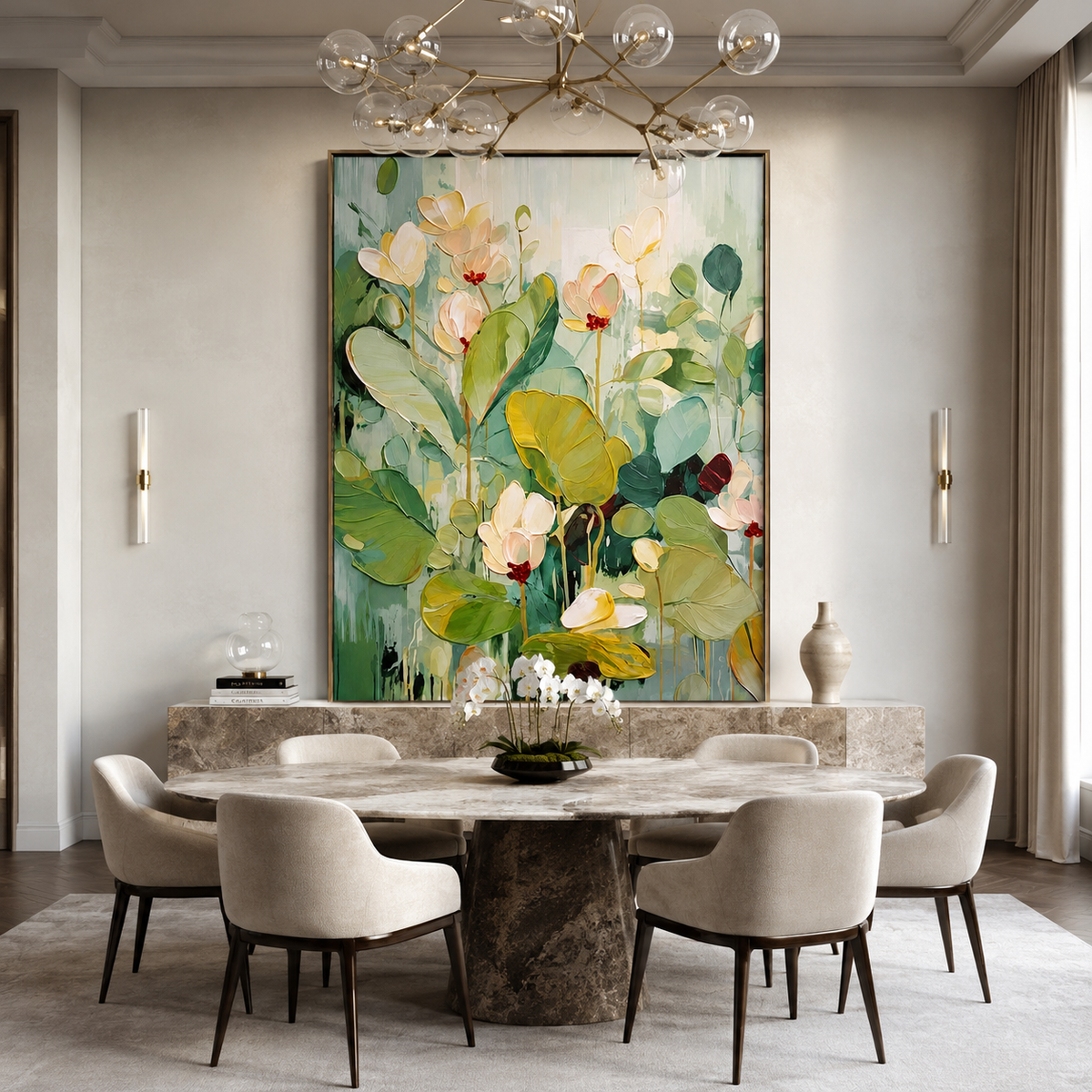 Lotus Meadow-Sage Green Botanical Painting