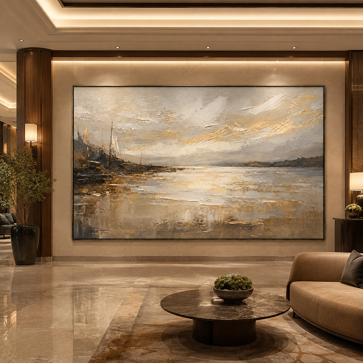 Champagne Horizon-Golden Coastal Landscape Painting
