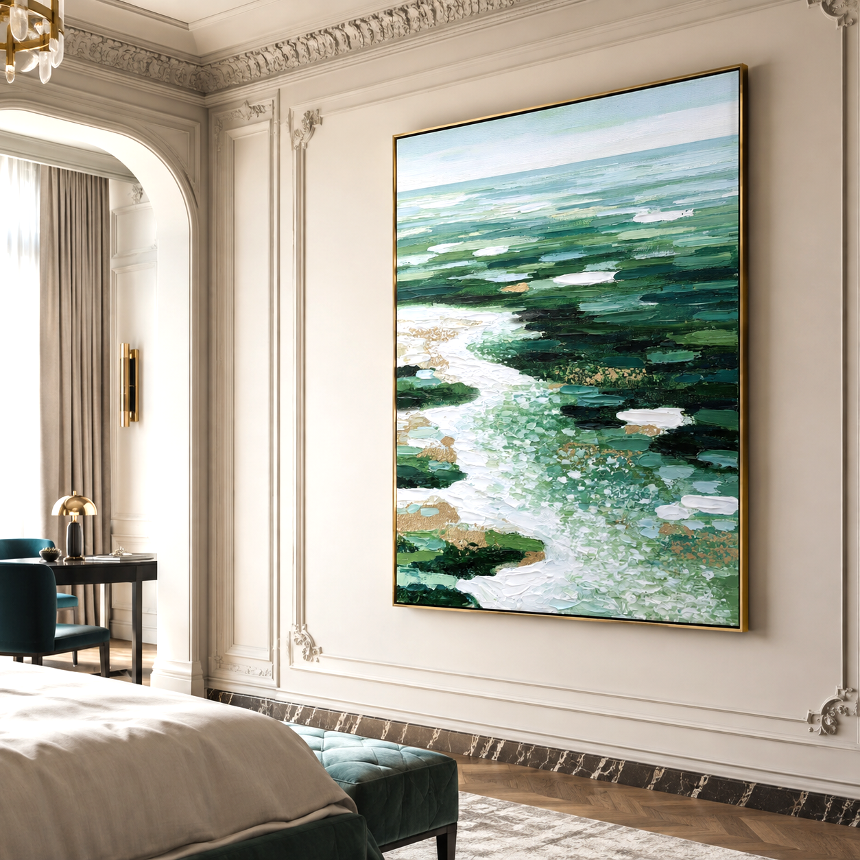 Emerald Tide-Green Coastal Abstract Painting