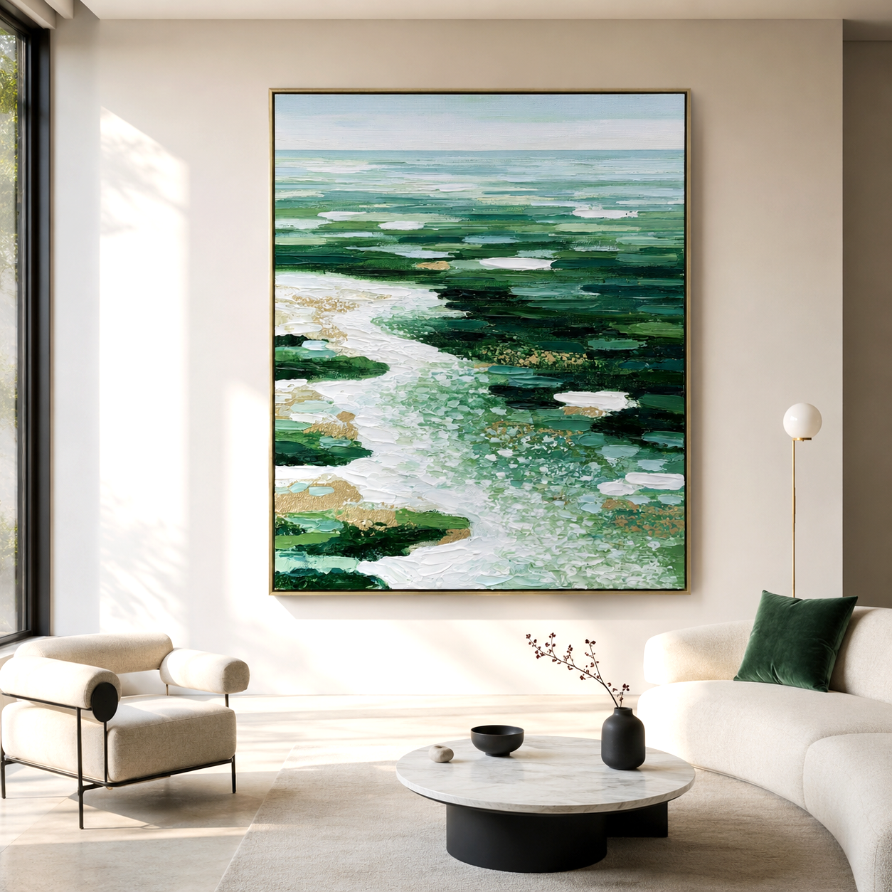 Emerald Tide-Green Coastal Abstract Painting