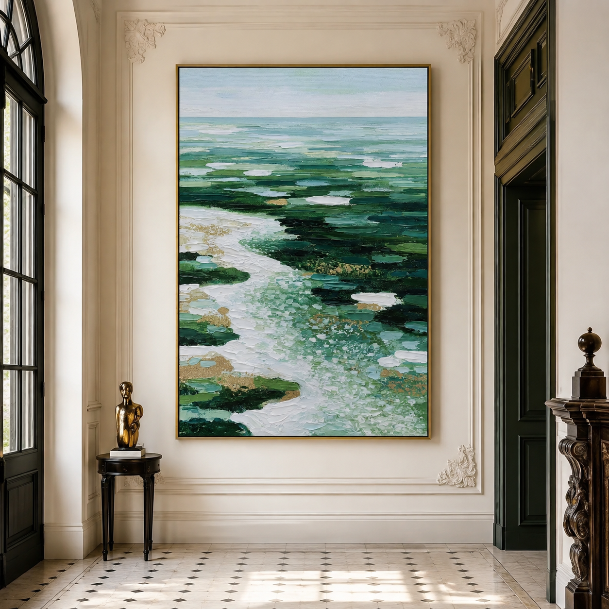 Emerald Tide-Green Coastal Abstract Painting