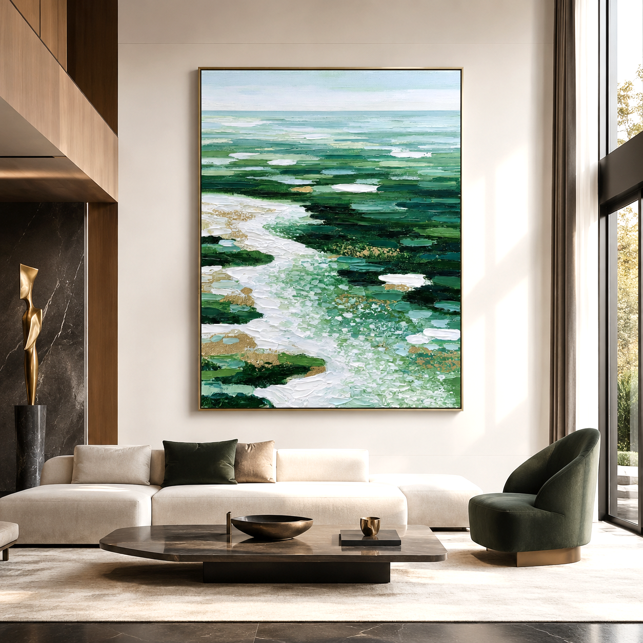 Emerald Tide-Green Coastal Abstract Painting