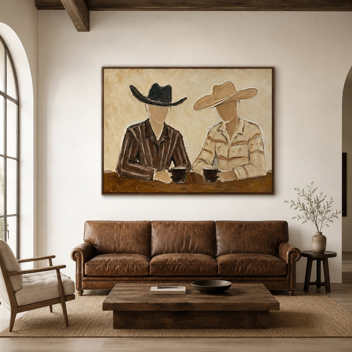 Coffee Break-Cowboy Duo Oil Painting