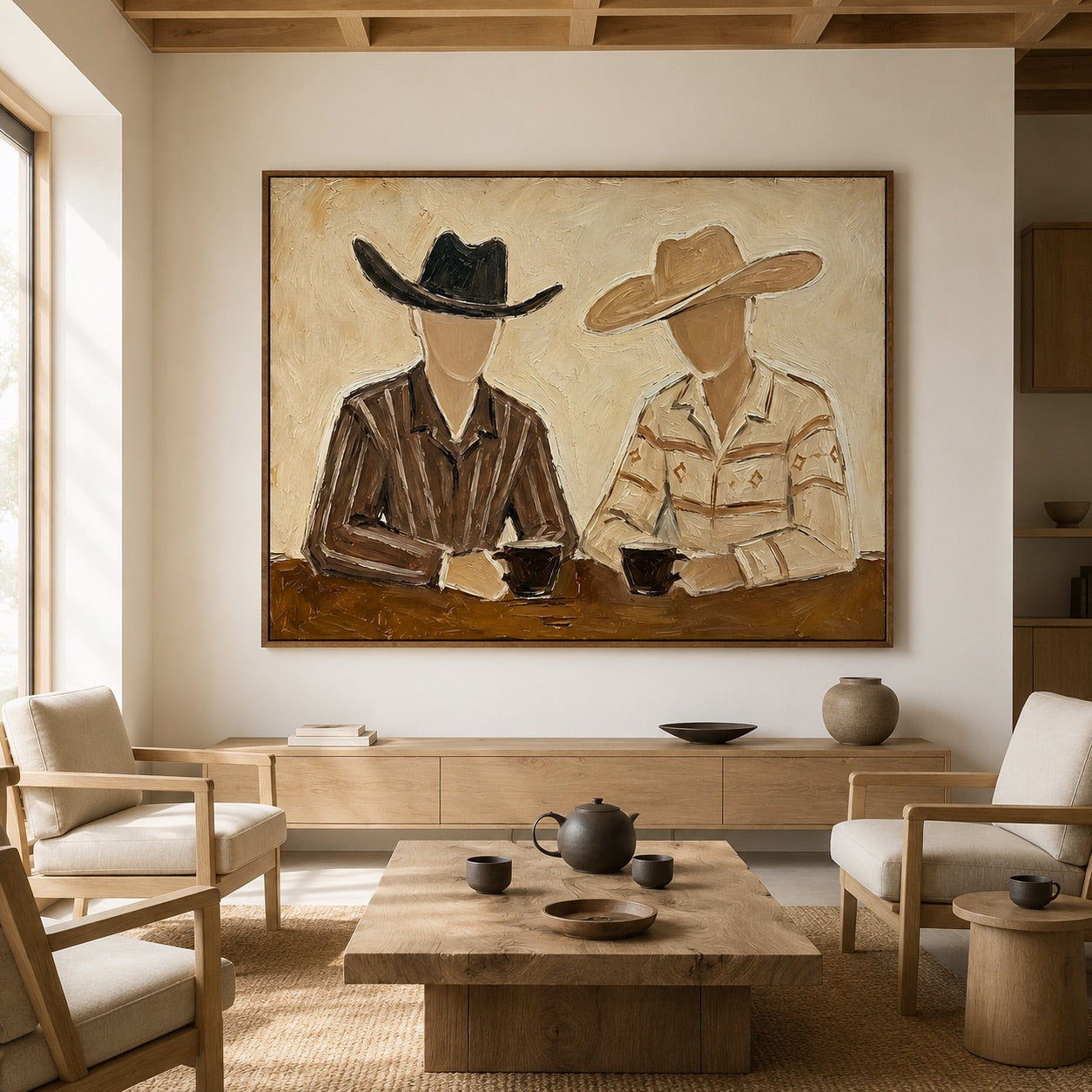 Coffee Break-Cowboy Duo Oil Painting