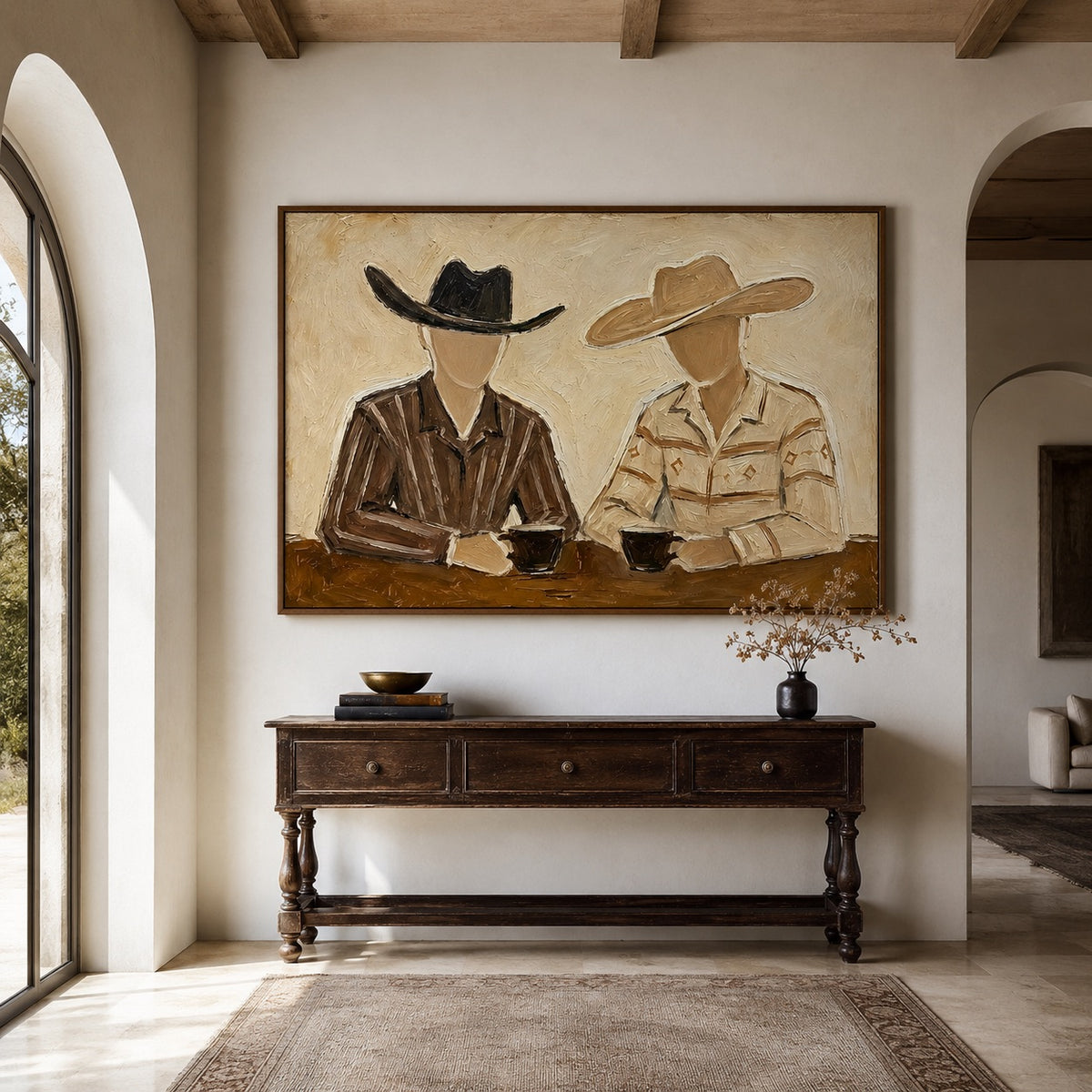 Coffee Break-Cowboy Duo Oil Painting