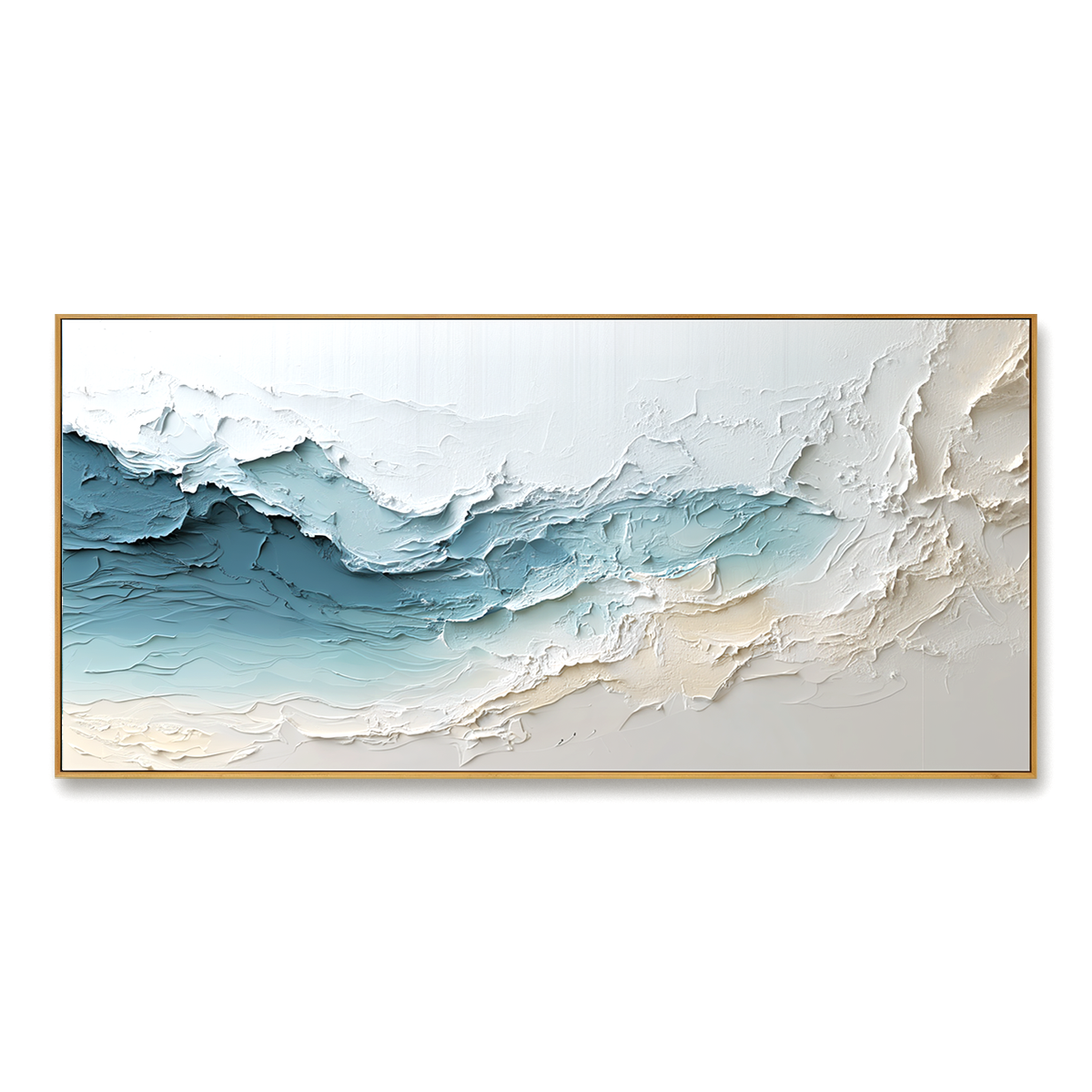 Ocean Mist Horizon-Blue Abstract Coastal Wave Textured Oil Painting