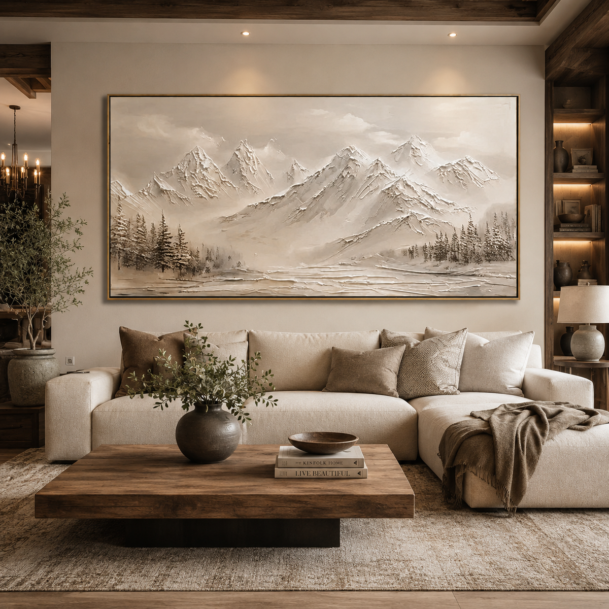 Silent Peaks-Neutral Mountain Landscape Painting
