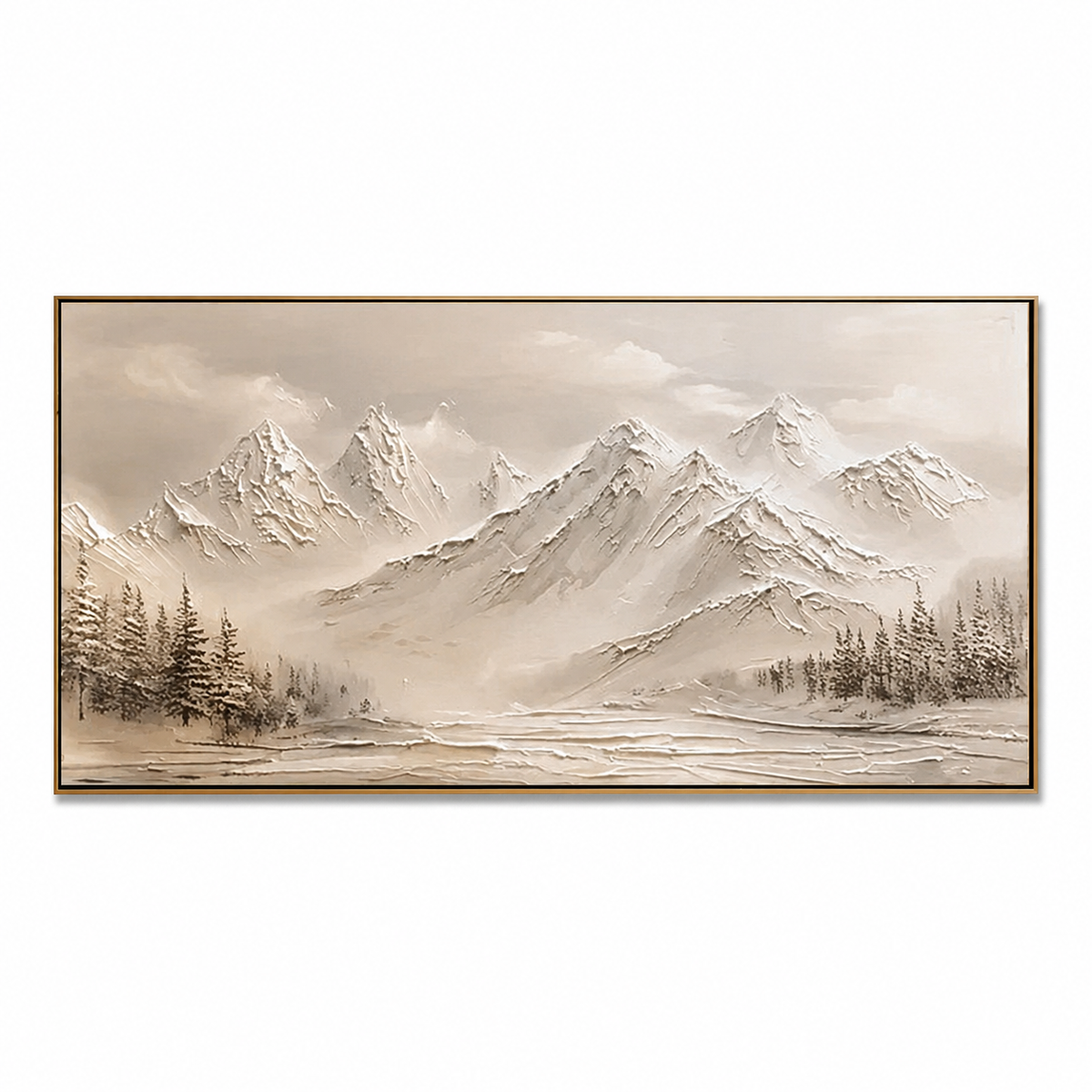 Silent Peaks-Neutral Mountain Landscape Painting