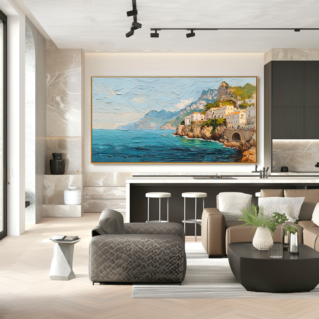 Amalfi Coastal Escape-Mediterranean Seaside Landscape Oil Painting