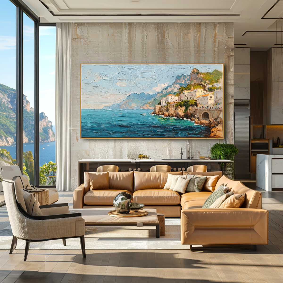 Amalfi Coastal Escape-Mediterranean Seaside Landscape Oil Painting