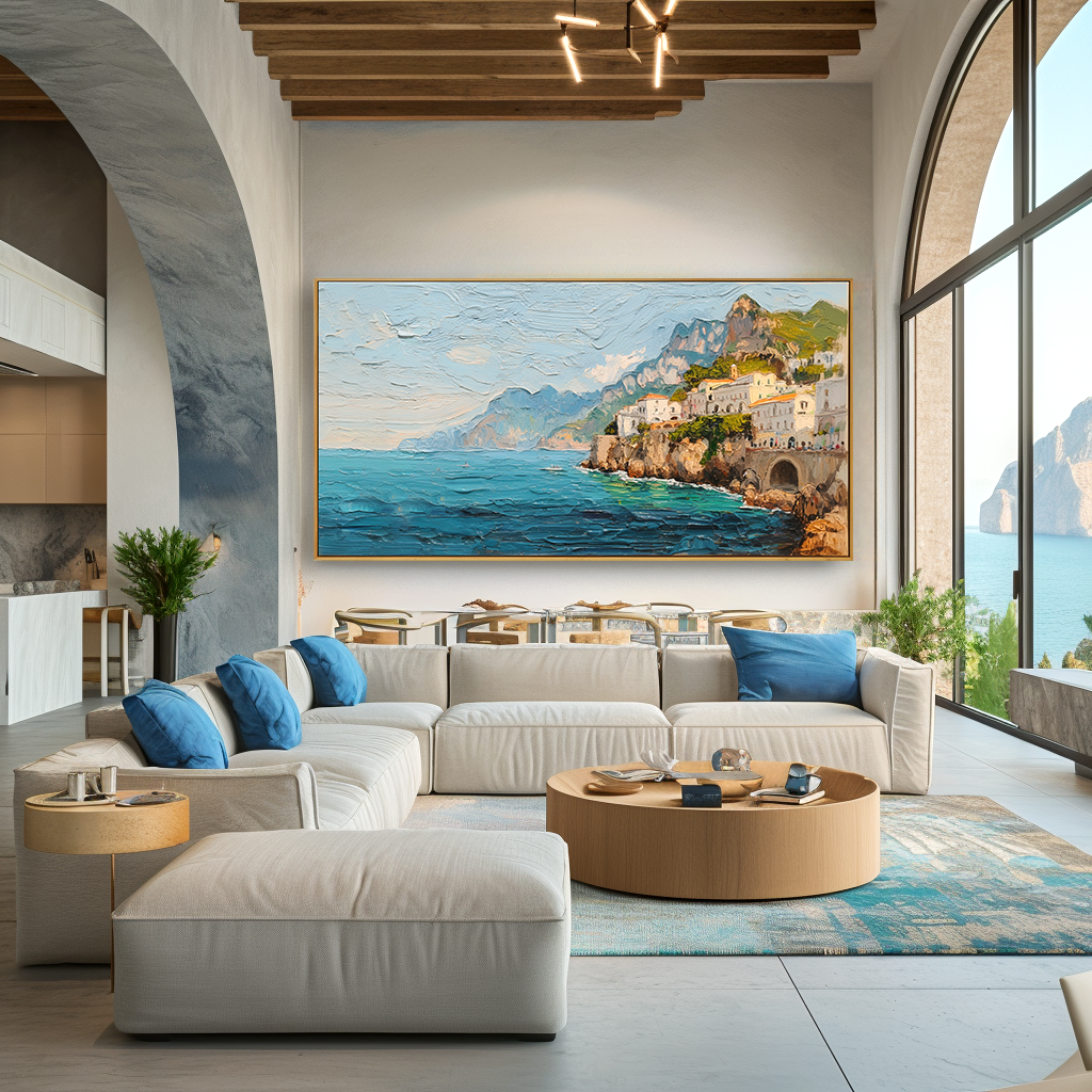 Amalfi Coastal Escape-Mediterranean Seaside Landscape Oil Painting