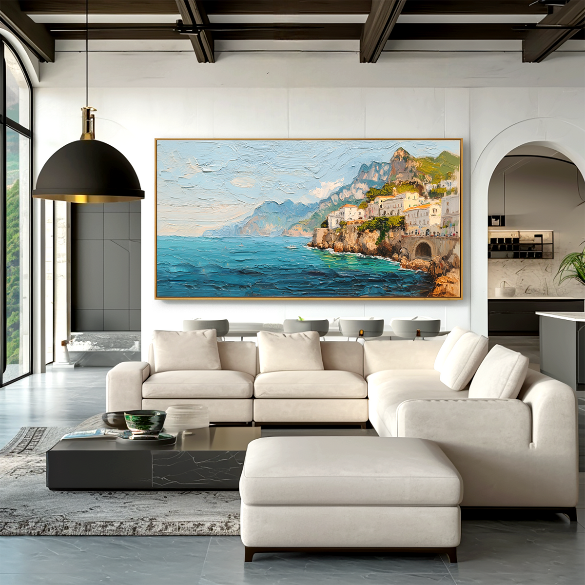 Amalfi Coastal Escape-Mediterranean Seaside Landscape Oil Painting